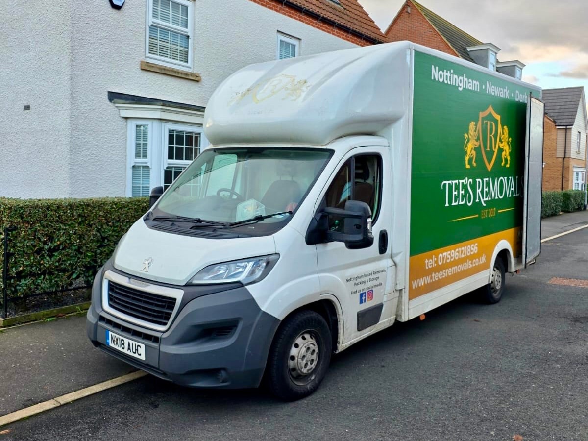House removal van parked outside a house in nottingham