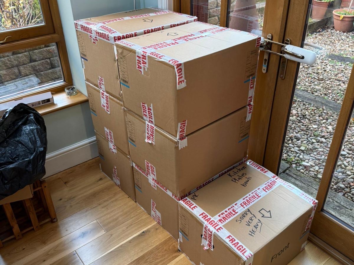 Boxes stacked up ready to move into secure storage in Nottingham