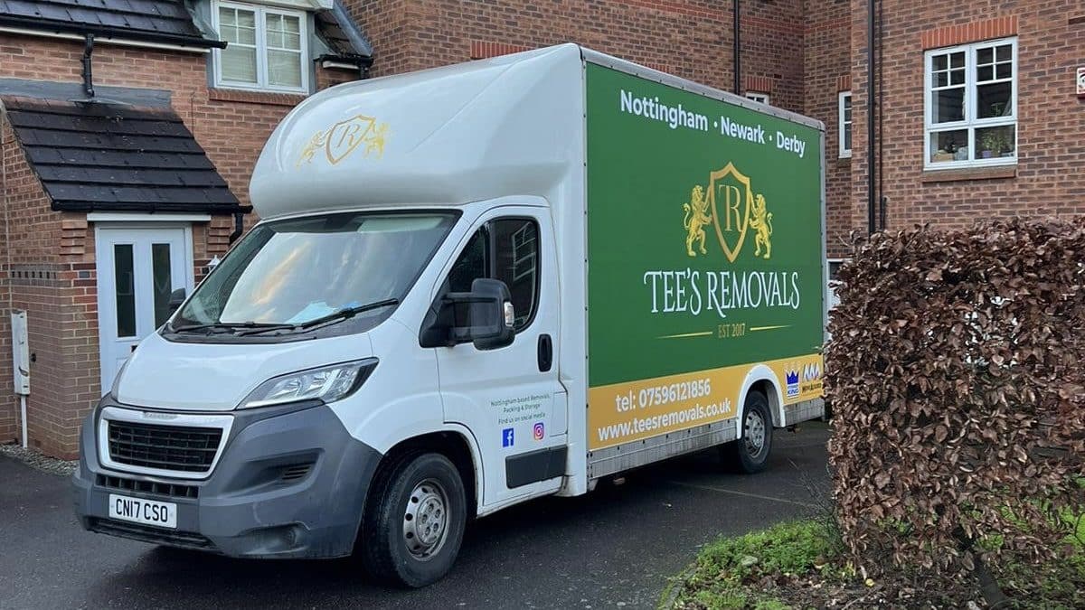 Removal company costs Nottingham – Tee's Removals van outside a home.